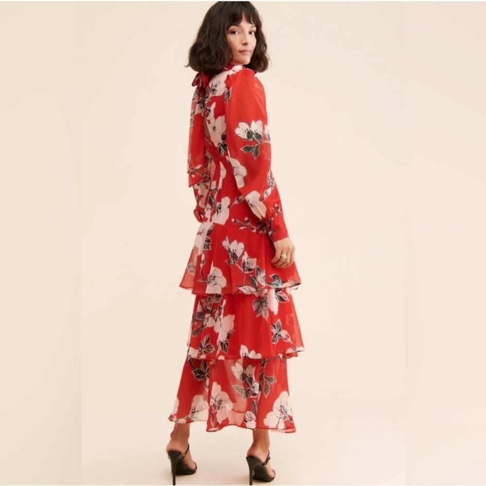 ANTHROPOLOGIE MAXI NWT Exquise Floral Tiered Mock Neck Dress Medium - Picture 2 of 14